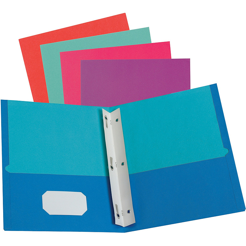 Oxford Letter Pocket Folder with Fastener 8 1/2" x 11" - 100 Sheets Capacity - 2 Pocket - Assorted - 10% Recycled - 50 / Box (52076)