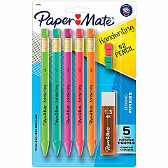 Paper Mate Handwriting Mechanical Pencils Black Lead - #2 - Thick Point - Assorted Barrel - 5 / Pack (2017483) Paper Mate Handwriting Mechanical Pencils Black Lead - #2 - Thick Point - Assorted Barrel - 5 / Pack (2017483)