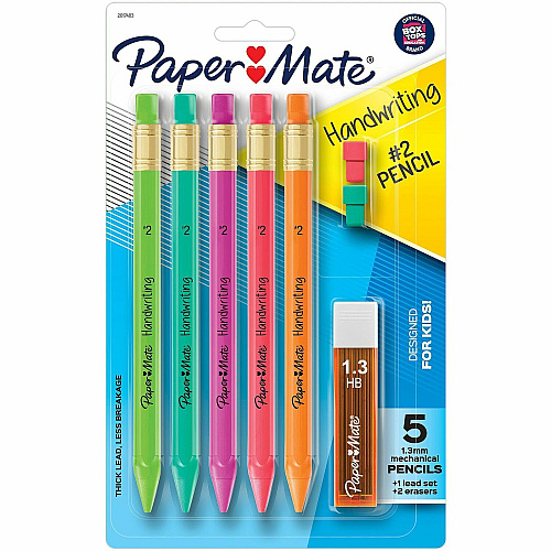 Paper Mate Handwriting Mechanical Pencils Black Lead - #2 - Thick Point - Assorted Barrel - 5 / Pack (2017483)