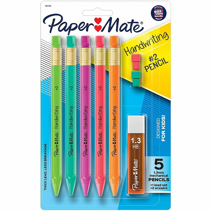 Paper Mate Handwriting Mechanical Pencils Black Lead - #2 - Thick Point - Assorted Barrel - 5 / Pack (2017483)