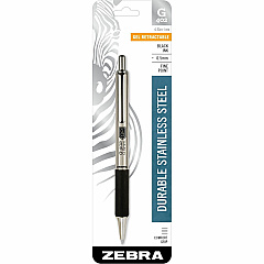 Zebra STEEL 4 Series G-402 Retractable Gel Pen 0.5 mm Fine Pen Point - Retractable - Black Ink - Gel-based - Stainless Steel Barrel - 1 Each (49211)