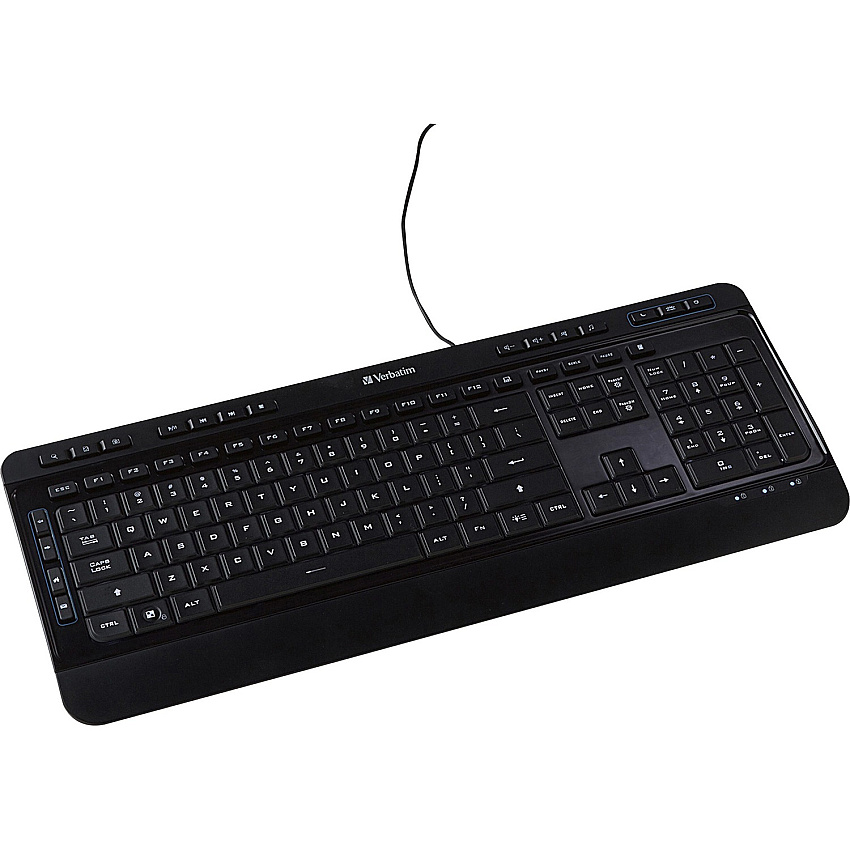 Verbatim Illuminated Wired Keyboard Cable Connectivity - USB Type A Interface - Media Player Hot Key(s) - Windows, Mac OS, Linux - Black - 1 Each (99789)