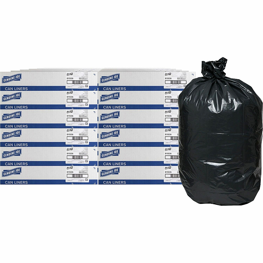 Genuine Joe Heavy-Duty Trash Can Liners 60 gal Capacity - 56" Length x 39" Width x 1.50 mil (38 Micron) Thickness - Low Density - Black - Plastic Resin - Waste, Debris, Can - 50/Box - 96 / Pallet (GJO01535PL)