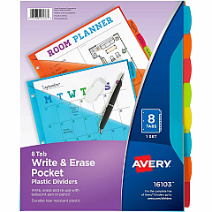 Avery Write & Erase Durable Plastic Dividers with Pocket 8 x Divider(s) - 8 Write-on Tab(s) - 8 Tab(s)/Set - 9.3" Divider Width x 11.25" Divider Length - 3 Hole Punched - Multicolor Plastic Divider - Multicolor Plastic Tab(s) - Durable, Hole-punch (16103)
