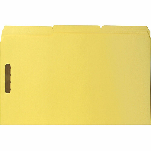 Business Source 1/3 Tab Cut Legal Recycled Fastener Folder 11" x 14" - 3/4" Expansion - 2 Fastener - 2" Fastener Capacity - 11 pt. - 2 Plys - Yellow - 10% Recycled - 50 / Box (BSN17222)