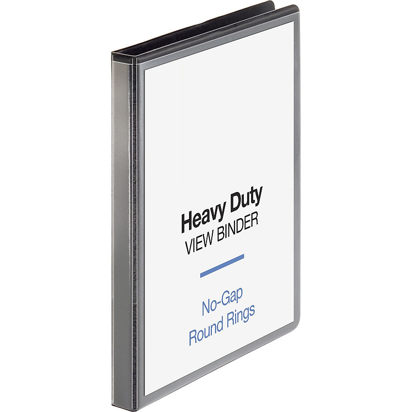 Business Source Heavy-duty View Binder 1/2" Binder Capacity - Letter - 8 1/2" x 11" Sheet Size - 125 Sheet Capacity - Fastener: Round Ring - Pocket: 2, Internal - Polypropylene, Chipboard - Black - Heavy Duty, Wrinkle-free, Gap-free Ring, Non-g (BSN19550)