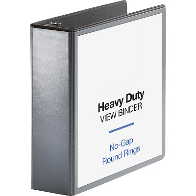 Business Source Heavy-duty View Binder 3" Binder Capacity - Letter - 8 1/2" x 11" Sheet Size - 625 Sheet Capacity - Fastener: Round Ring - Pocket: 2, Internal - Polypropylene, Chipboard - Black - Heavy Duty, Wrinkle-free, Gap-free Ring, Non-gla (BSN19750)