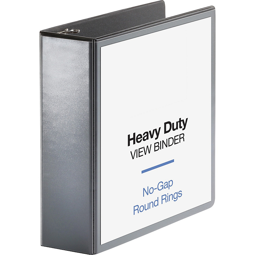 Business Source Heavy-duty View Binder 3" Binder Capacity - Letter - 8 1/2" x 11" Sheet Size - 625 Sheet Capacity - Fastener: Round Ring - Pocket: 2, Internal - Polypropylene, Chipboard - Black - Heavy Duty, Wrinkle-free, Gap-free Ring, Non-gla (BSN19750)