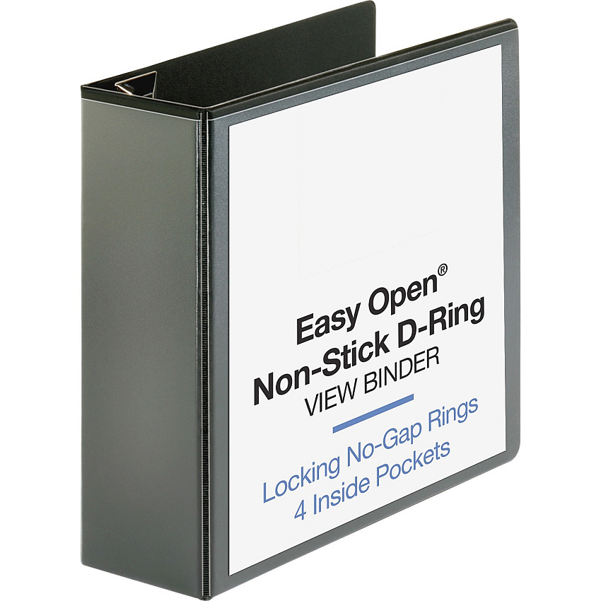 Business Source Locking D-Ring View Binder 4" Binder Capacity - Letter - 8 1/2" x 11" Sheet Size - 775 Sheet Capacity - Fastener: D-Ring - Pocket: 4, Inside Front & Back - Polypropylene, Chipboard - Black - Recycled - Non-glare, Sturdy, Exposed (BSN26964)