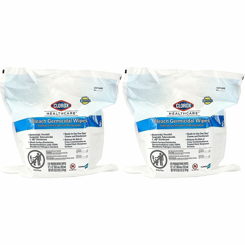 Clorox Healthcare Bleach Germicidal Wipes Bucket Refill Ready-To-Use - 12" Length x 12" Width - Anti-corrosive - White - 110/Bag - 50 / Bundle (30359BD)