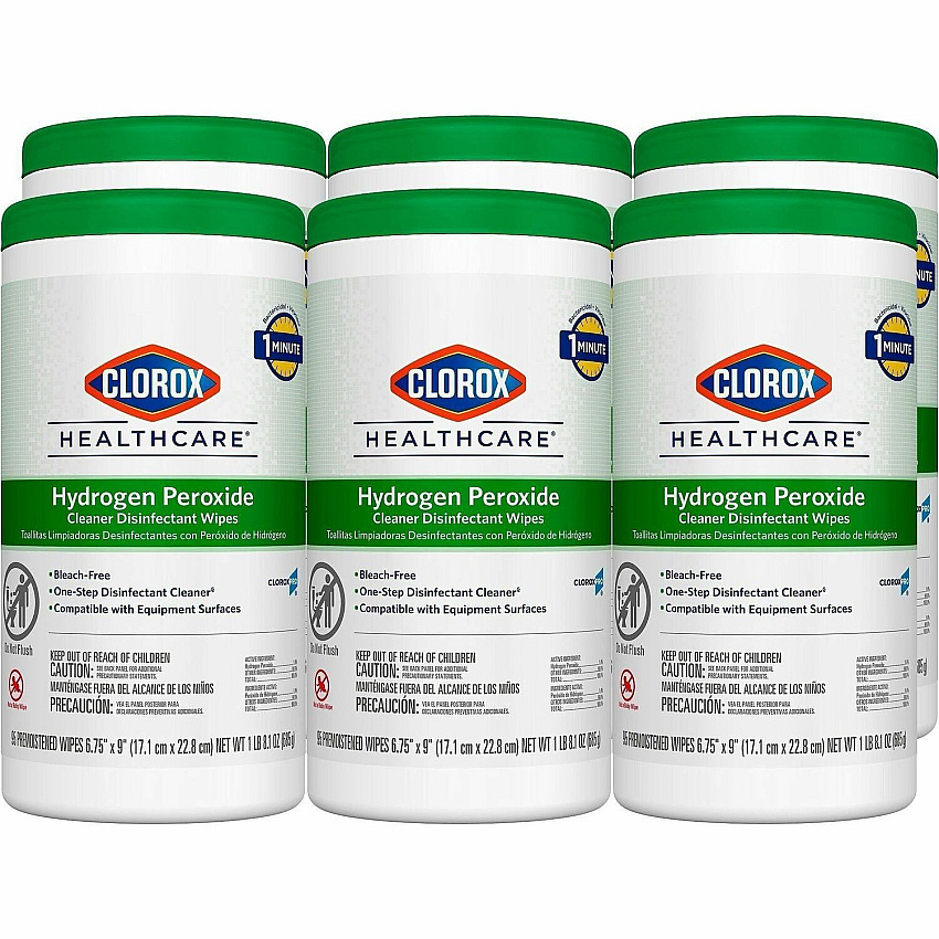 Clorox Healthcare Hydrogen Peroxide Cleaner Disinfectant Wipes 9" Length x 6.75" Width - Bleach-free, Antibacterial - White - 95/Tub - 75 / Pallet (30824PL)