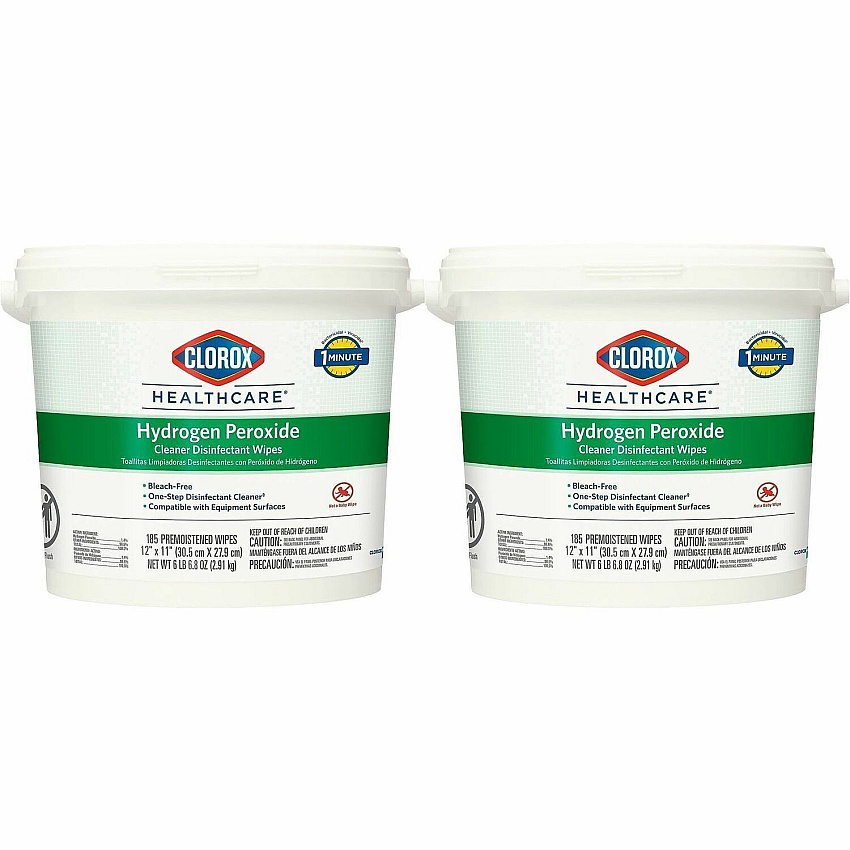 Clorox Healthcare Hydrogen Peroxide Cleaner Disinfectant Wipes 11" Length x 12" Width - Bleach-free, Antibacterial - White - 185/Tub - 25 / Bundle (30826BD)