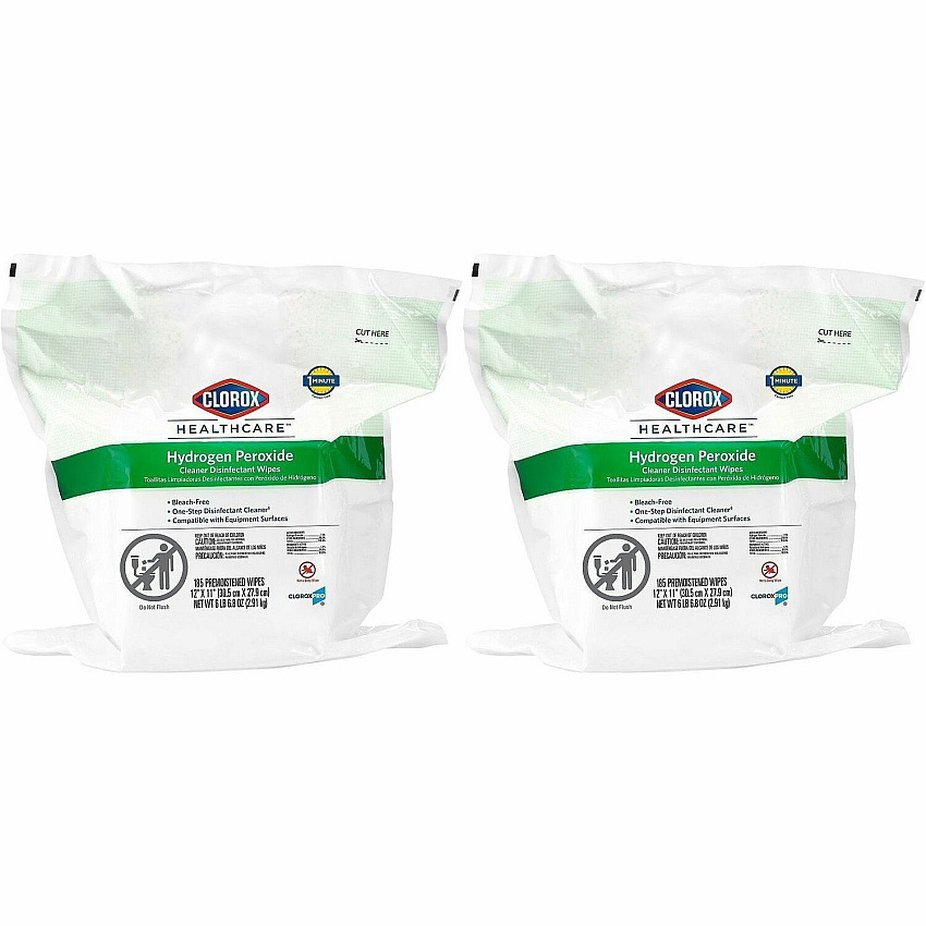 Clorox Healthcare Hydrogen Peroxide Cleaner Disinfectant Wipes Bucket Refill 11" Length x 12" Width - Bleach-free, Antibacterial - White - 185/Pack - 50 / Bundle (30827BD)