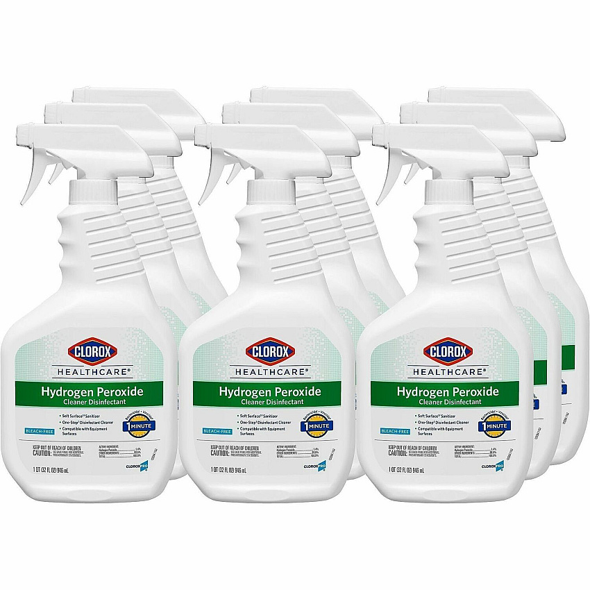 Clorox Healthcare Hydrogen Peroxide Cleaner Disinfectant Spray 32 fl oz (1 quart) - Bleach-free, Antibacterial - Clear - 24 / Bundle (30828BD)