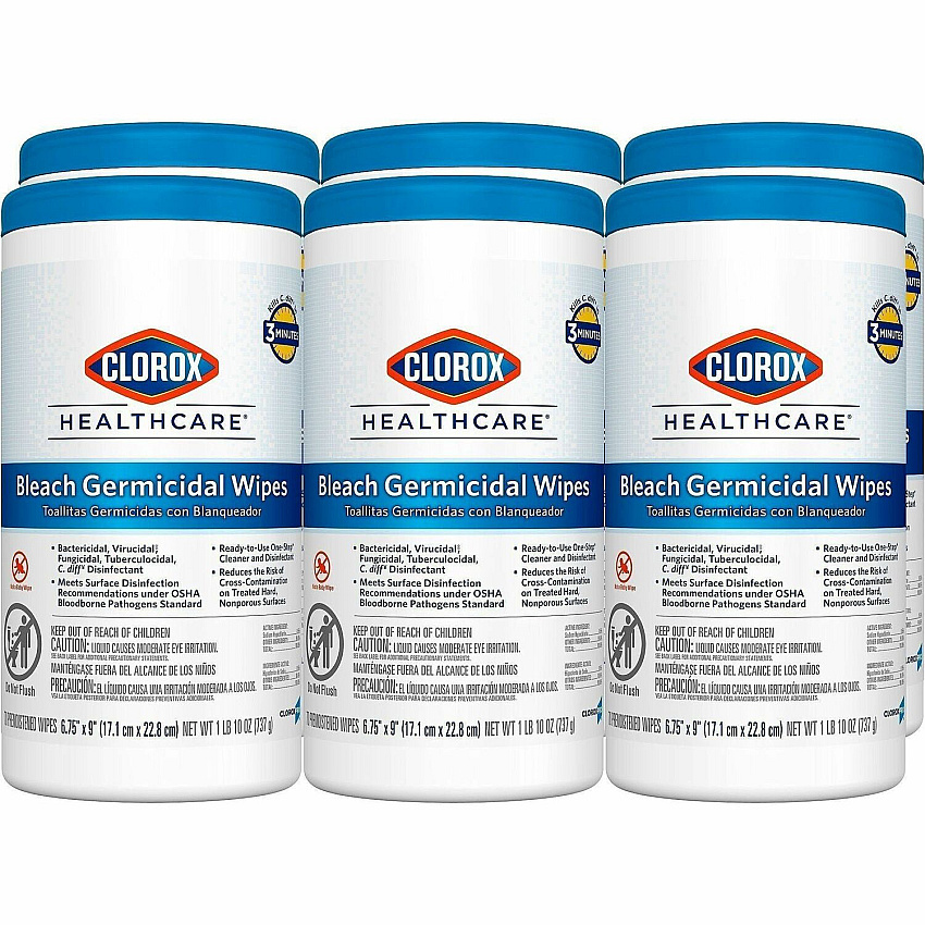 Clorox Healthcare Bleach Germicidal Wipes Ready-To-Use - 9" Length x 6.75" Width - Anti-corrosive, Antibacterial - White - 70/Tub - 75 / Pallet (35309PL)