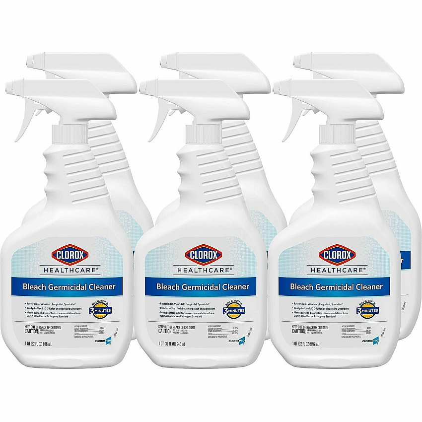 Clorox Healthcare Bleach Germicidal Cleaner Spray Ready-To-Use - 32 fl oz (1 quart) - Anti-corrosive, Antibacterial, Disinfectant - White, Clear - 6/Carton - 30 / Bundle (68970BD)