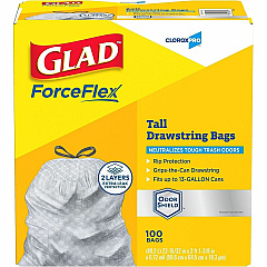CloroxPro™ Glad® ForceFlex Tall Kitchen Drawstring Trash Bags 13 gal Capacity - 0.90 mil (23 Micron) Thickness - Drawstring Closure - Gray - Kitchen, Can, Office, Breakroom, School, Restaurant, Commercial, Cafeteria - 100/Box - 2 / Pal (70427PL) CloroxPro™ Glad® ForceFlex Tall Kitchen Drawstring Trash Bags 13 gal Capacity - 0.90 mil (23 Micron) Thickness - Drawstring Closure - Gray - Kitchen, Can, Office, Breakroom, School, Restaurant, Commercial, Cafeteria - 100/Box - 2 / Pal (70427PL)