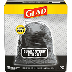 Glad Strong Large Drawstring Trash Bags Large Size - 30 gal Capacity - 32.99" Length x 30" Width x 1.05 mil (27 Micron) Thickness - Drawstring Closure - Black - Plastic - Garbage, Indoor, Outdoor - 90/Box - 34 / Bundle (78952BD) Glad Strong Large Drawstring Trash Bags Large Size - 30 gal Capacity - 32.99" Length x 30" Width x 1.05 mil (27 Micron) Thickness - Drawstring Closure - Black - Plastic - Garbage, Indoor, Outdoor - 90/Box - 34 / Bundle (78952BD)