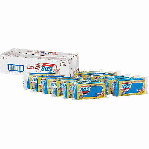 S.O.S. S.O.S All Surface Scrubber Sponge 4.5" Height x 2.5" Width x 0.9" Depth - 2 / Pallet - Cellulose, Scrim - Blue (91017PL)