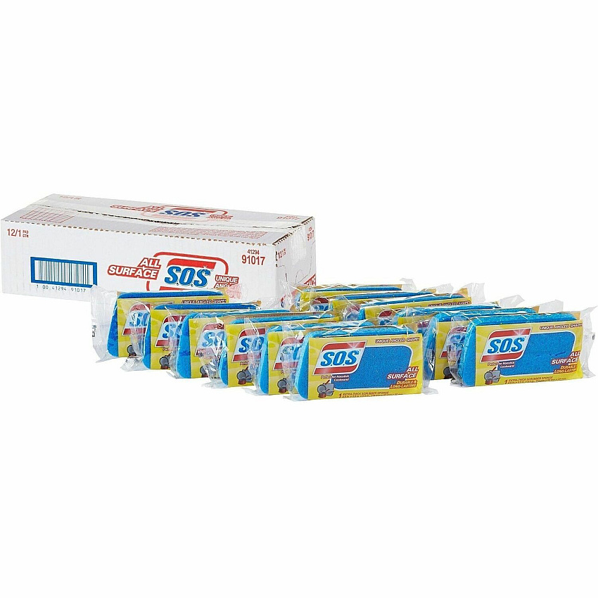 S.O.S. S.O.S All Surface Scrubber Sponge 4.5" Height x 2.5" Width x 0.9" Depth - 2 / Pallet - Cellulose, Scrim - Blue (91017PL)