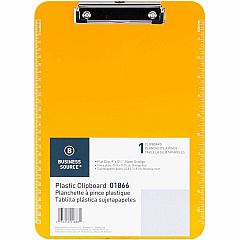 Business Source Flat Clip Clipboard 9" x 12" Sheet Size - Plastic - Neon Orange - 1 Each (BSN01866) Business Source Flat Clip Clipboard 9" x 12" Sheet Size - Plastic - Neon Orange - 1 Each (BSN01866)