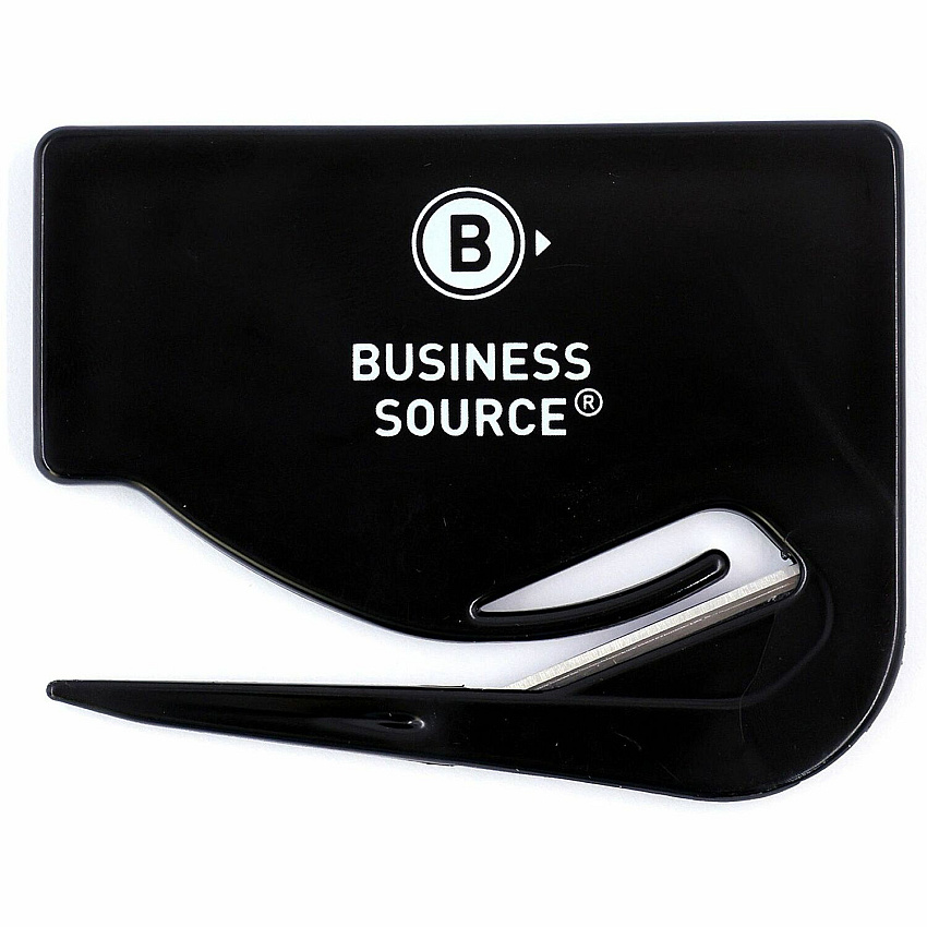 Business Source Slide Letter Opener Handheld - Black - Comfortable Handle, Compact - 1 Each (BSN11818)