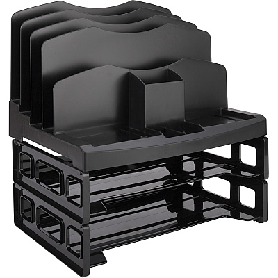 Business Source Smart Sorter Letter Tray/Organizer 9 Compartment(s) - 14" Height x 13.12" Width x 9.88" Depth - Desktop - Black - 1 Box (BSN26372)