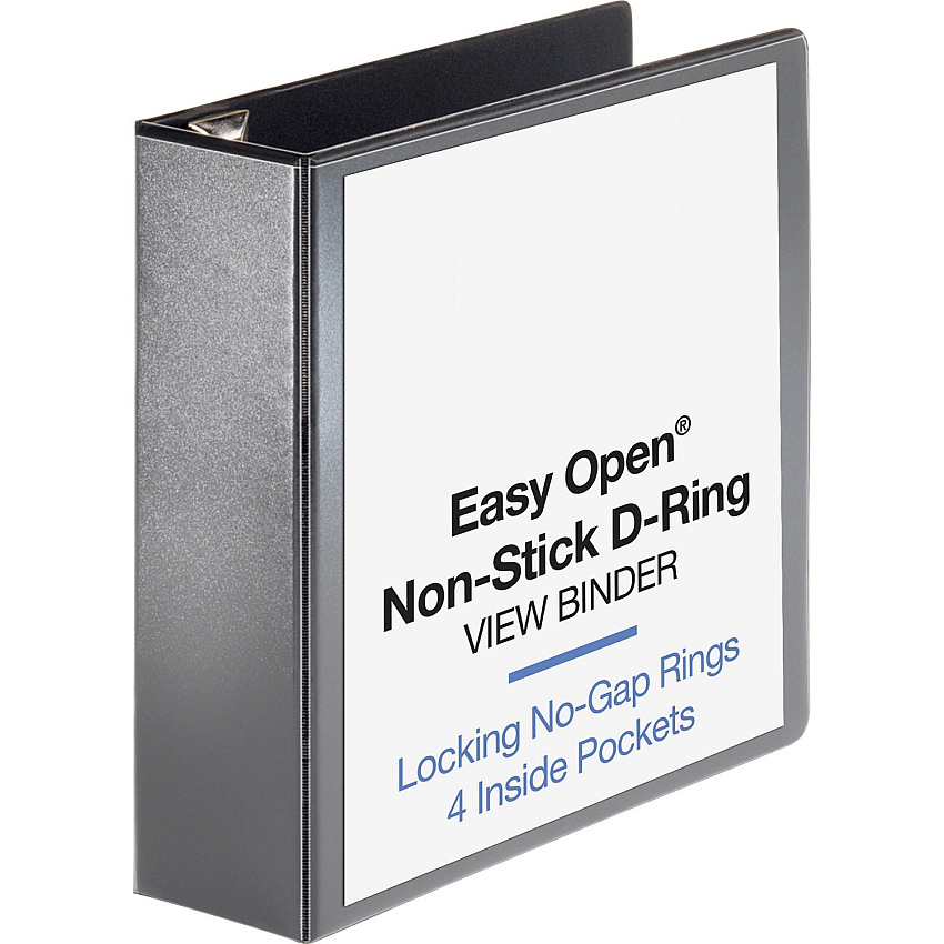 Business Source Locking D-Ring View Binder 3" Binder Capacity - Letter - 8 1/2" x 11" Sheet Size - 650 Sheet Capacity - Fastener: D-Ring - Pocket: 4, Inside Front & Back - Polypropylene, Chipboard - Black - Recycled - Non-glare, Acid-free, Expo (BSN26962)