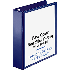 Business Source Easy Open Nonstick D-Ring View Binder 2" Binder Capacity - Letter - 8 1/2" x 11" Sheet Size - Fastener: D-Ring - Pocket: 4 - Polypropylene - Navy - Non-stick - 1 Each (BSN26975)