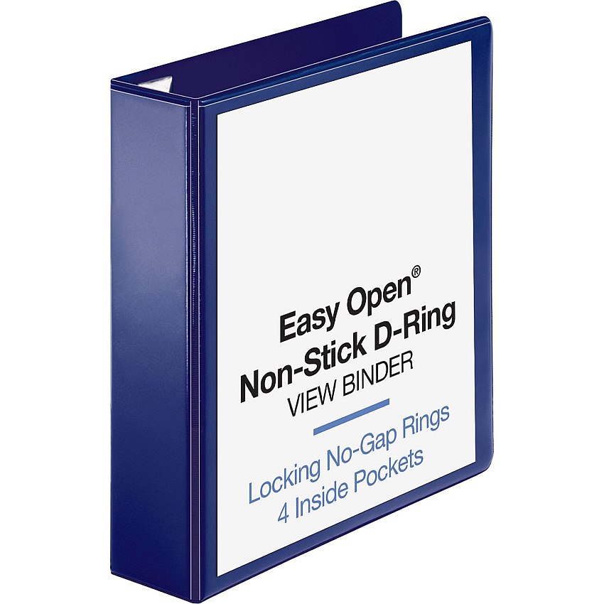Business Source Easy Open Nonstick D-Ring View Binder 2" Binder Capacity - Letter - 8 1/2" x 11" Sheet Size - Fastener: D-Ring - Pocket: 4 - Polypropylene - Navy - Non-stick - 1 Each (BSN26975)