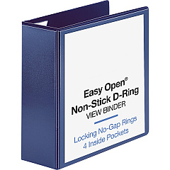 Business Source Easy Open Nonstick D-Ring View Binder 4" Binder Capacity - Letter - 8 1/2" x 11" Sheet Size - Fastener: D-Ring - Pocket: 4 - Polypropylene - Navy - Non-stick - 1 Each (BSN26977)