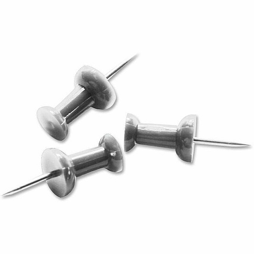Business Source Pushpins 0.25" Head - for Office, Bulletin Board, Corkboard - Silver - 100 / Box (BSN81008)