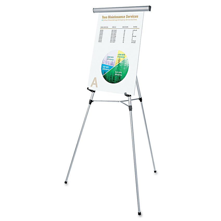 Universal 3-Leg Telescoping Easel with Pad Retainer, Adjusts 34" to 64", Aluminum, Silver (UNV43050)