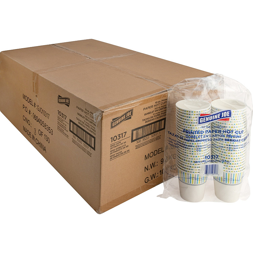 Genuine Joe 10 oz Hot Beverage Cups 10 fl oz - Assorted - Paper - Hot Chocolate, Cappuccino, Tea, Coffee, Beverage - 50/Pack - 20 / Carton (GJO10317CT)