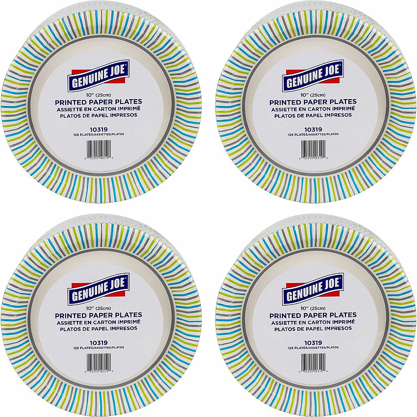Genuine Joe 10" Printed Paper Plates Disposable - 10" Diameter - Assorted - 125/Pack - 4 / Carton (GJO10319CT)