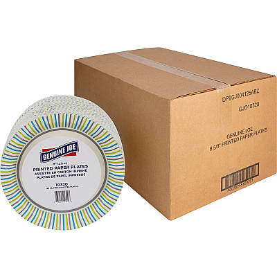 Genuine Joe 9" Printed Paper Plates Disposable - 9" Diameter - Assorted - 125/Pack - 4 / Carton (GJO10320CT)
