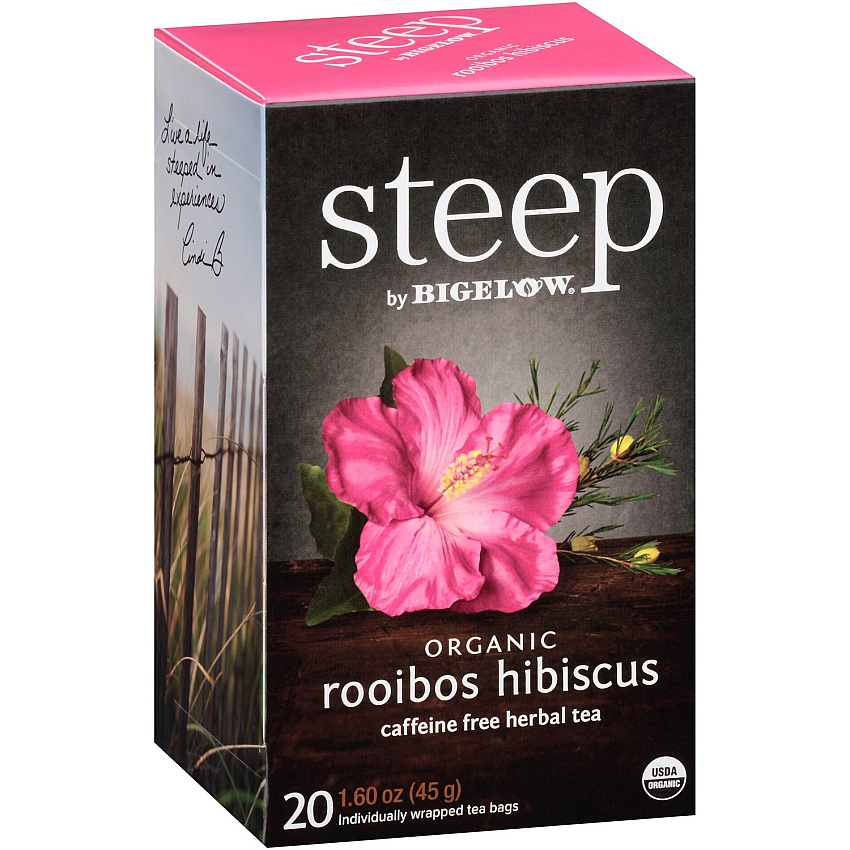 Steep by Bigelow&reg; Rooibos Hibiscus Herbal Tea Bag 1.6 oz - 20 Teabag - Decaffeinated - GMO Free - Kosher - Organic - 20 / Box (17713)