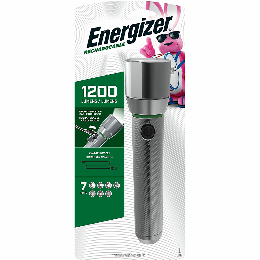 Energizer Vision HD Rechargeable LED Metal Flashlight (includes USB cable for recharging) LED - 1000 lm Lumen - Battery Rechargeable - Battery, USB - Aluminum Alloy - Drop Resistant, Impact Resistant - Aluminum - 1 Each (ENPMHRL7)