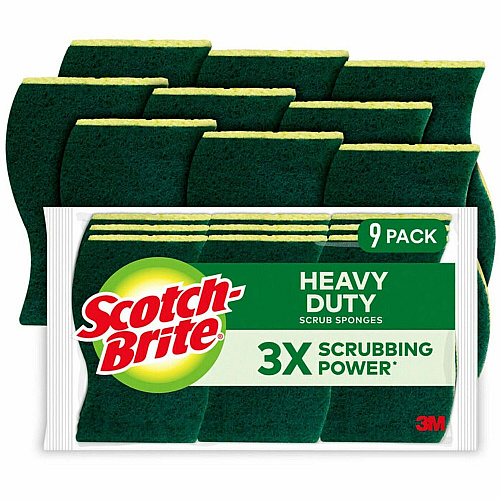 Scotch-Brite Heavy-Duty Scrub Sponges 2.8" Height x 4.5" Width - 9 / Pack - Yellow, Green (4295)