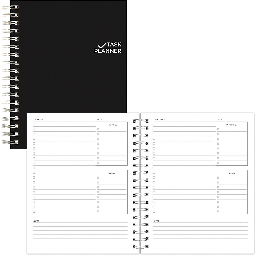 Blueline Undated Task Planner Personal - 7 1/4" x 9 1/4" Sheet Size - Twin Wire - Black - 1 Each (B31081)