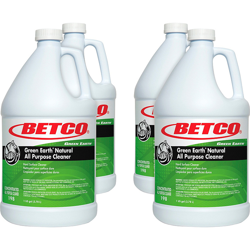 Betco Green Earth Natural All Purpose Cleaner For Multi Surface - Concentrate - Liquid - 128 fl oz (4 quart) - 10.5 to 11.5 pH - Clean Scent - Recommended For: Soil Remover - Bio-based, Solvent-free, Streak-free, Non-smearing, Versatile - Gree (1980400CT)