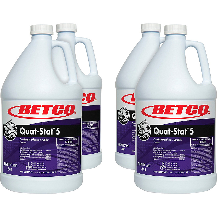 Betco Quat-Stat 5 Disinfectant Gallon Concentrate - 128 fl oz (4 quart) - Lavender Scent - Deodorize - Purple - 4 / Carton (3410400CT)
