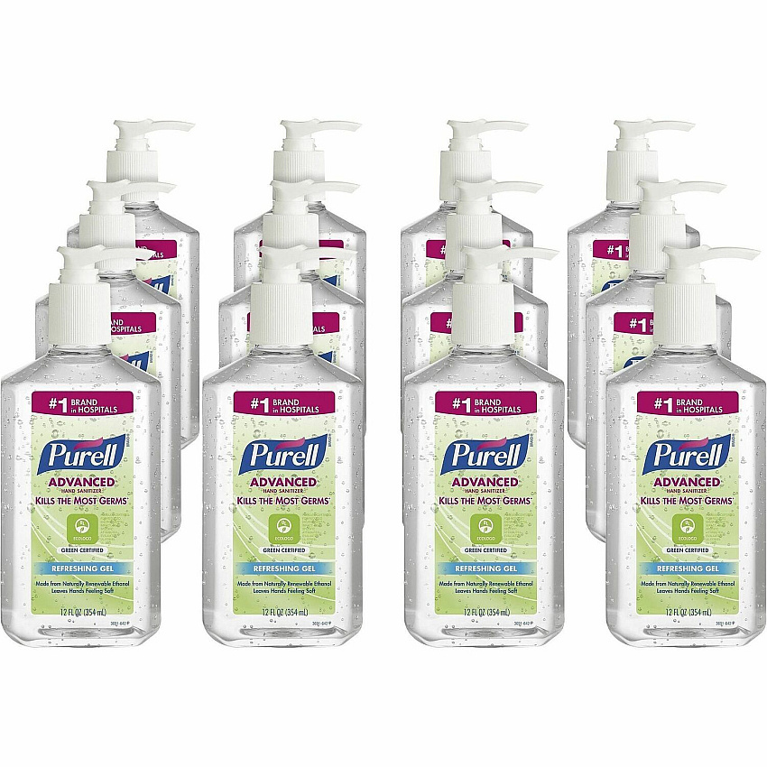 PURELL&reg; Hand Sanitizer Gel Fragrance-free Scent - 12 fl oz - Pump Bottle Dispenser - Kill Germs - Clear - 12 / Carton (369112CT)