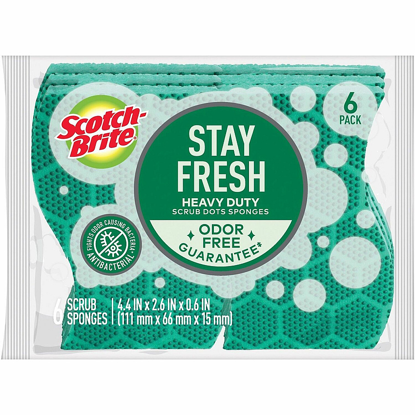 Scotch-Brite Scrub Dots Heavy-duty Scrub Sponge 2.5" Height x 6.2" Width x 4.7" Depth - 6/Pack - 4 / Carton - Green (303064CT)