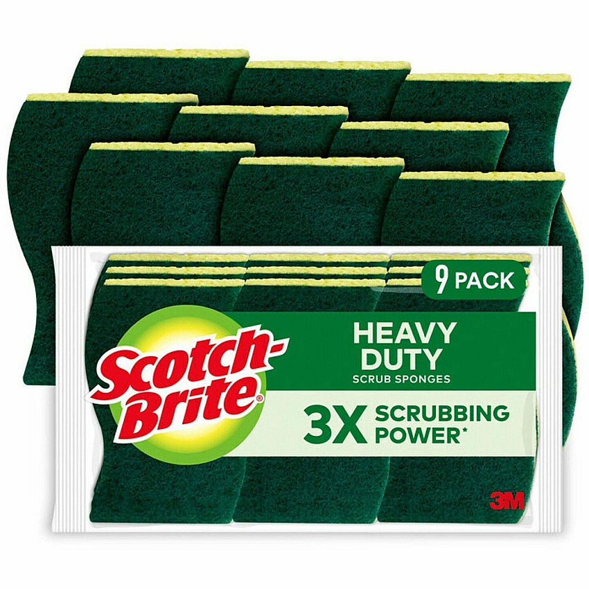 Scotch-Brite Heavy-Duty Scrub Sponges 2.8" Height x 4.5" Width - 9/Pack - 5 / Carton - Yellow, Green (4295CT)