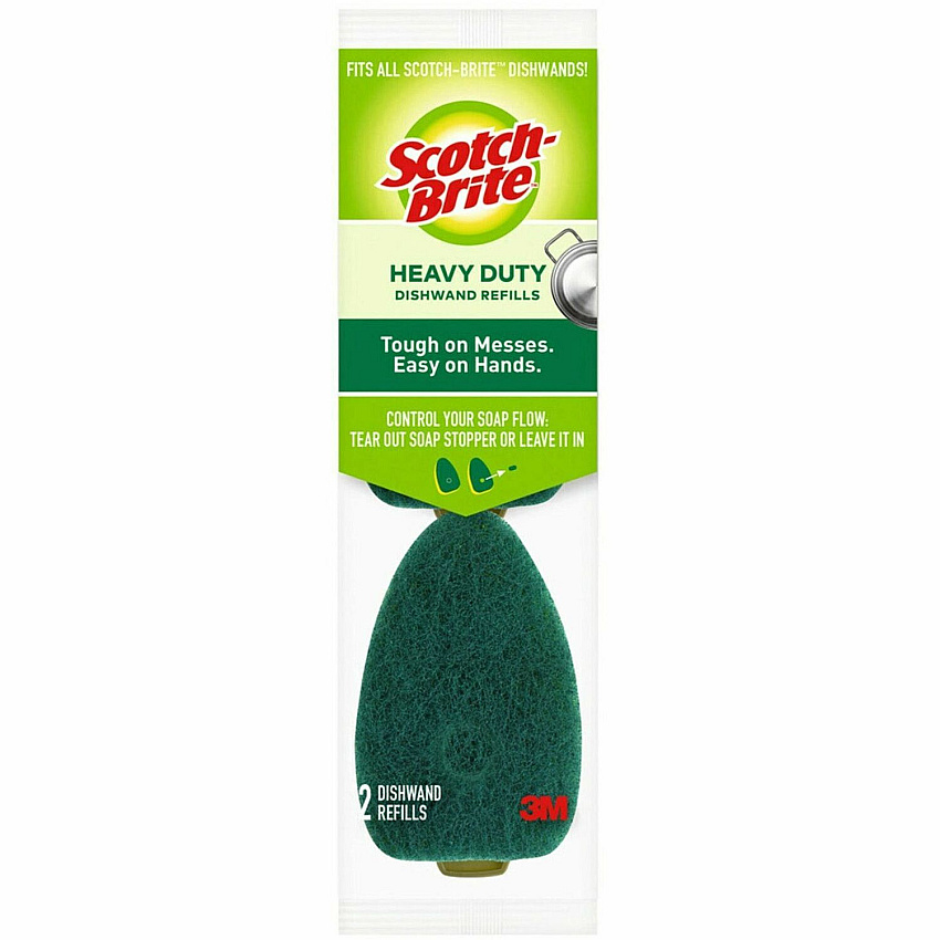 Scotch-Brite Heavy-Duty Dishwand Refills 2.9" Height x 2.2" Width - 2/Pack - 7 / Carton - Green (4817RSCCT)