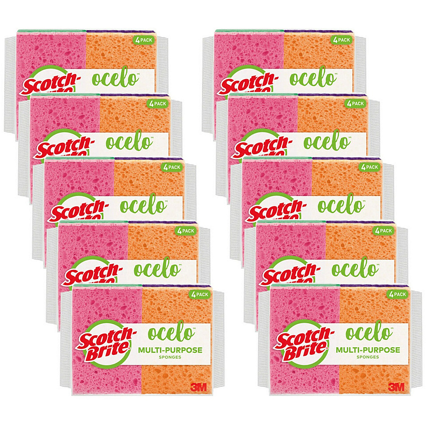 Scotch-Brite StayFresh Sponges 5.8" Height x 4.6" Width x 4.6" Depth - 4/Pack - 10 / Carton - Cellulose - Assorted (7274FDCT)