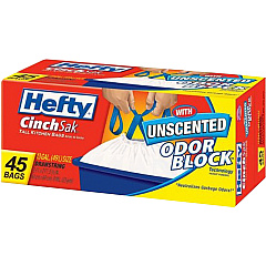 Hefty CinchSak 13-gallon Drawstring Bags 13 gal Capacity - Drawstring Closure - White - Garbage, Kitchen - 45/Pack - 6 / Carton (E84572CT)