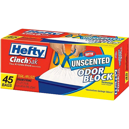 Hefty CinchSak 13-gallon Drawstring Bags 13 gal Capacity - Drawstring Closure - White - Garbage, Kitchen - 45/Pack - 6 / Carton (E84572CT)