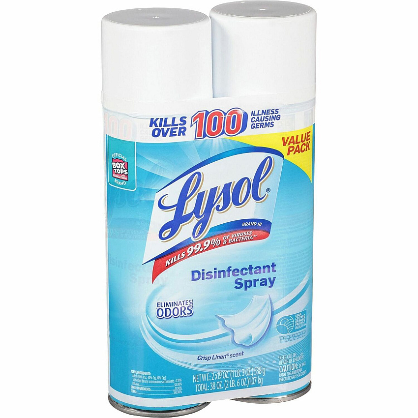 Lysol Crisp Linen Disinfectant Spray Ready-To-Use - 19 oz (1.19 lb) - Crisp Linen Scent - Clear - 2 / Pack (99608)